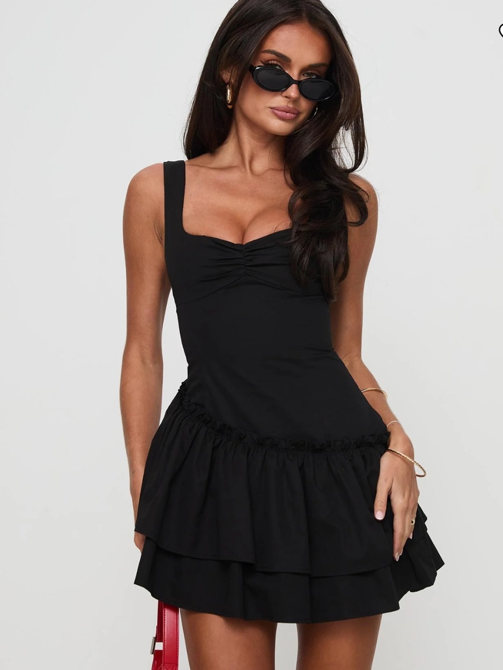 Princess Polly Shantelle asymmetric ruffle hem lace-up detail romper in black 2 - Picture 2 of 12